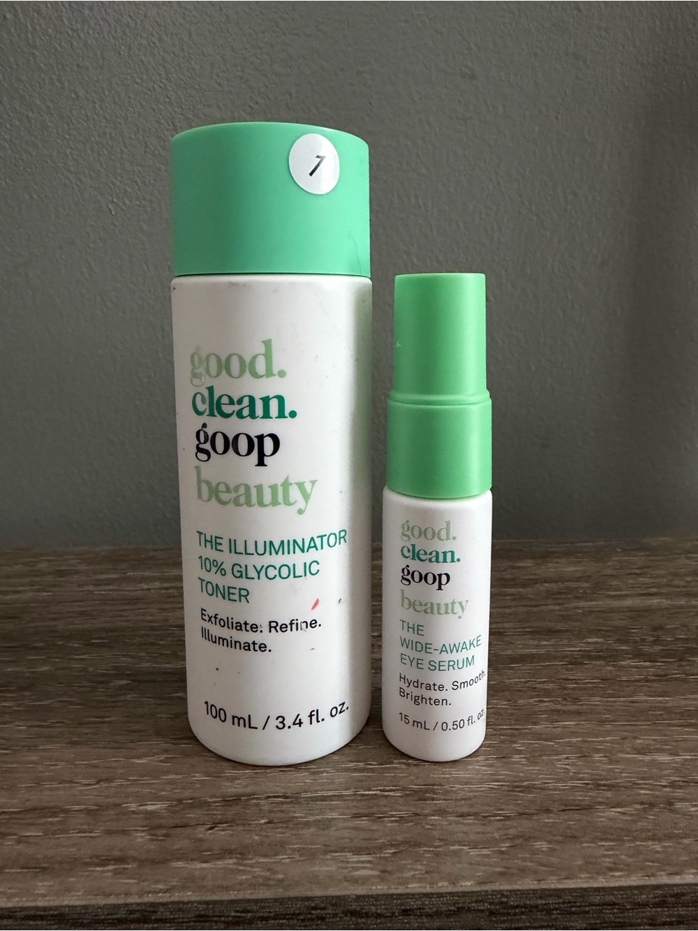 good. clean. goop beauty Mint Green Illuminator Toner & Wide-Awake Eye Serum Duo